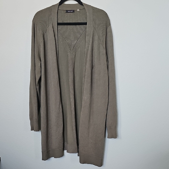 Verve Ami Olive Green XL Longline Open front knit side split Cardigan Sweater - Picture 1 of 10